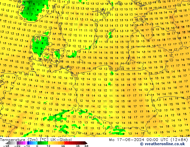 Temperature (2m) UK-Global Mo 17.06.2024 00 UTC