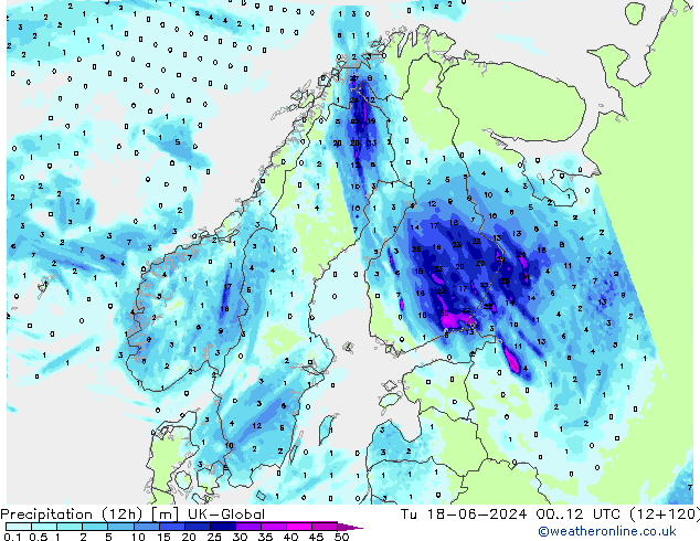 Precipitazione (12h) UK-Global mar 18.06.2024 12 UTC