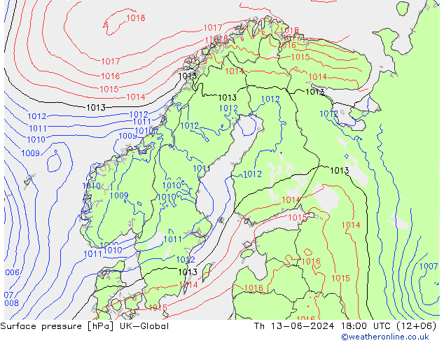 Surface pressure UK-Global Th 13.06.2024 18 UTC