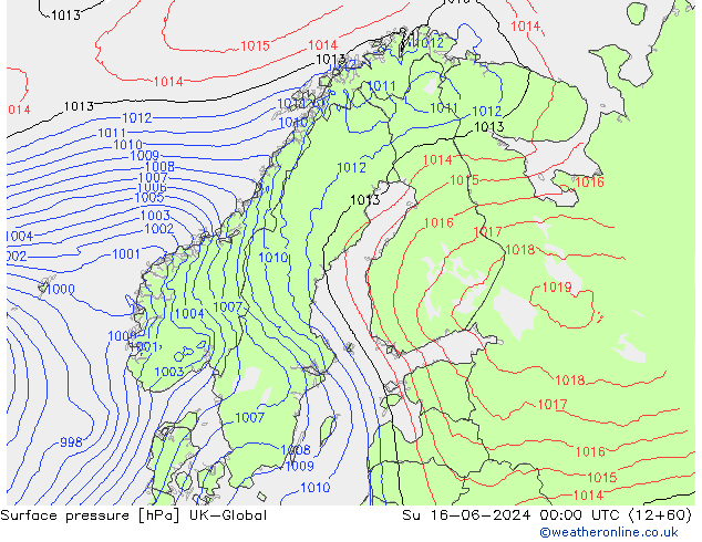 Atmosférický tlak UK-Global Ne 16.06.2024 00 UTC