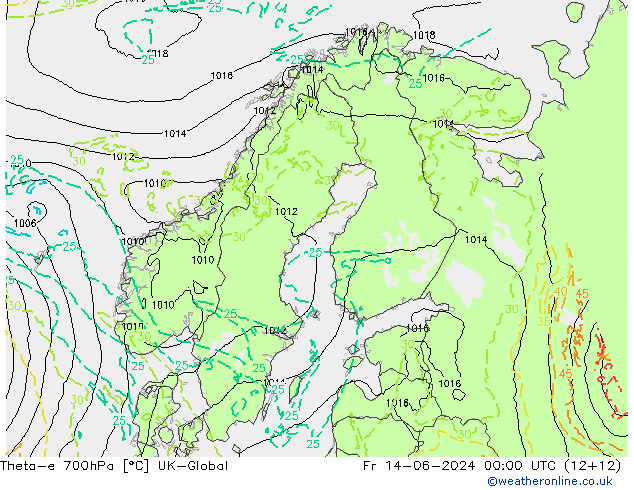 Theta-e 700hPa UK-Global  14.06.2024 00 UTC