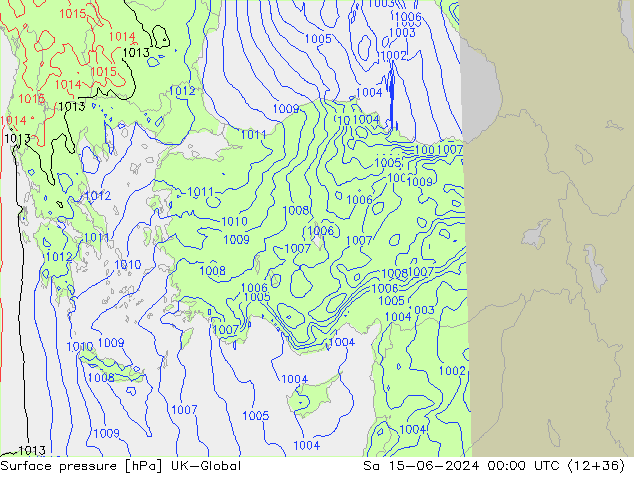 Presión superficial UK-Global sáb 15.06.2024 00 UTC