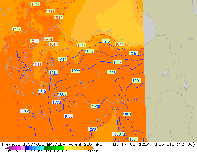 Thck 850-1000 hPa UK-Global pon. 17.06.2024 12 UTC