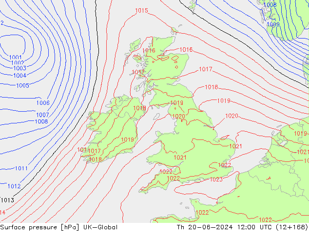 Surface pressure UK-Global Th 20.06.2024 12 UTC