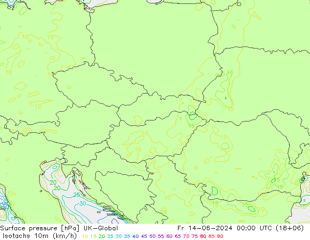 Isotachs (kph) UK-Global пт 14.06.2024 00 UTC