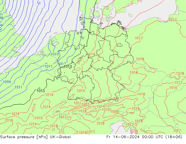 地面气压 UK-Global 星期五 14.06.2024 00 UTC