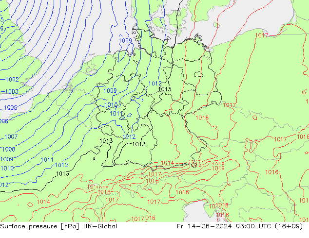 Surface pressure UK-Global Fr 14.06.2024 03 UTC