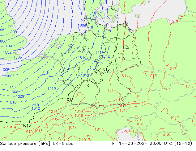 Presión superficial UK-Global vie 14.06.2024 06 UTC