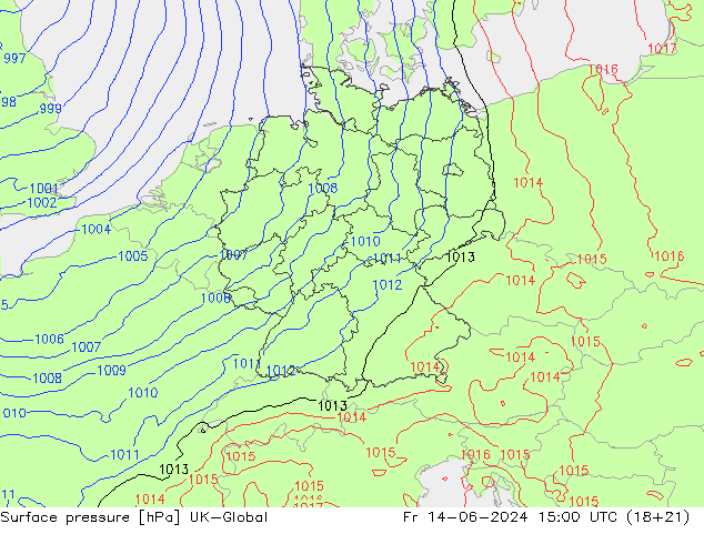 Surface pressure UK-Global Fr 14.06.2024 15 UTC