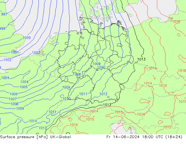 Surface pressure UK-Global Fr 14.06.2024 18 UTC
