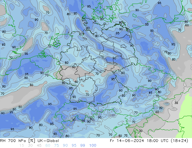 RH 700 hPa UK-Global Fr 14.06.2024 18 UTC