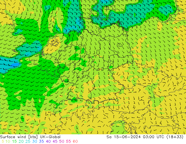 Wind 10 m UK-Global za 15.06.2024 03 UTC