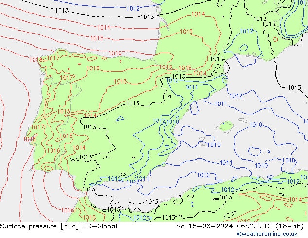 Surface pressure UK-Global Sa 15.06.2024 06 UTC