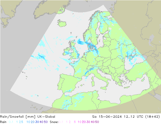 Rain/Snowfall UK-Global сб 15.06.2024 12 UTC