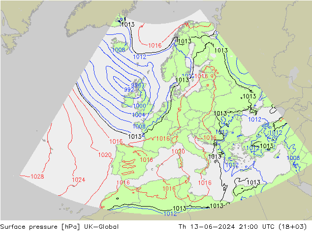 приземное давление UK-Global чт 13.06.2024 21 UTC