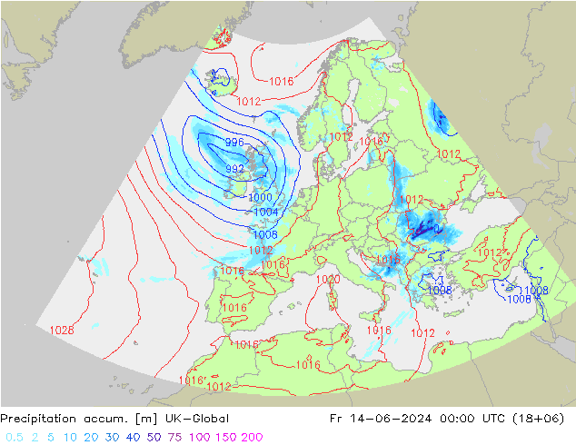 Precipitation accum. UK-Global  14.06.2024 00 UTC