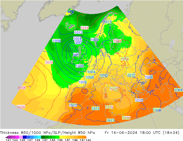 Thck 850-1000 hPa UK-Global Fr 14.06.2024 18 UTC