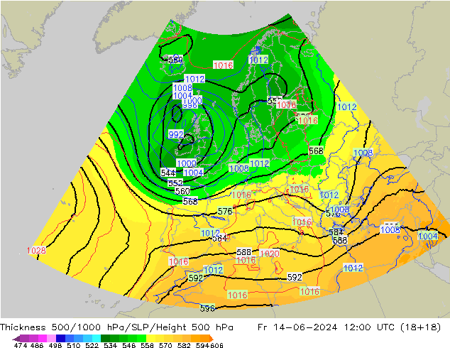Thck 500-1000hPa UK-Global Pá 14.06.2024 12 UTC