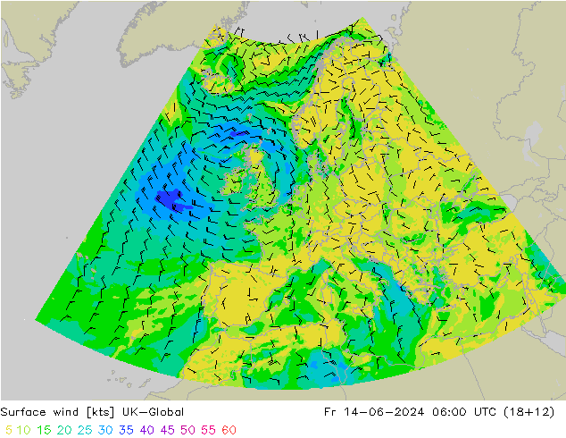 Surface wind UK-Global Fr 14.06.2024 06 UTC