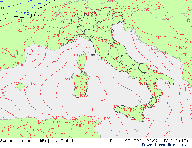 приземное давление UK-Global пт 14.06.2024 09 UTC