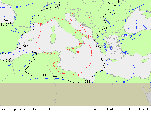 Presión superficial UK-Global vie 14.06.2024 15 UTC