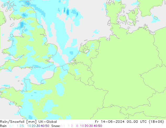 Rain/Snowfall UK-Global Fr 14.06.2024 00 UTC