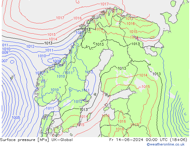 Surface pressure UK-Global Fr 14.06.2024 00 UTC