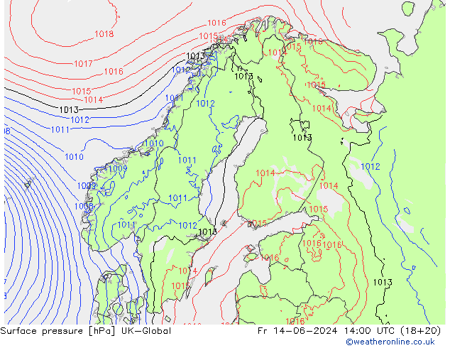 Atmosférický tlak UK-Global Pá 14.06.2024 14 UTC