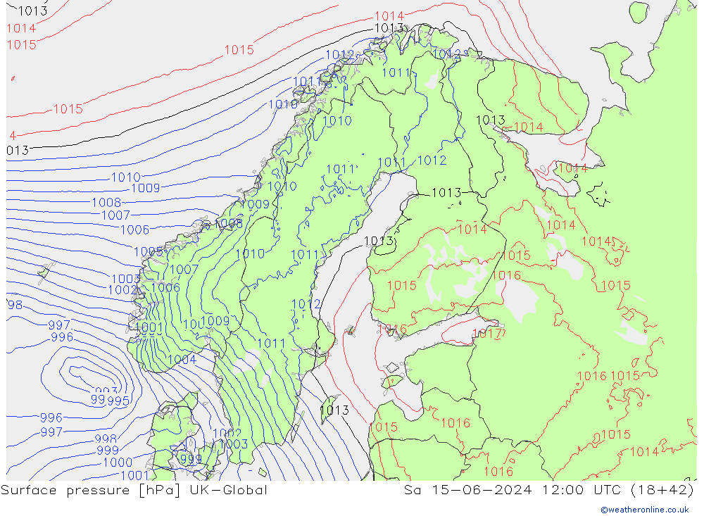 приземное давление UK-Global сб 15.06.2024 12 UTC