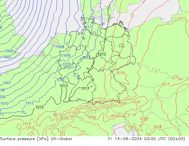 Surface pressure UK-Global Fr 14.06.2024 03 UTC