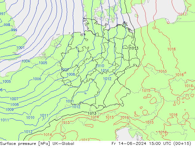 Surface pressure UK-Global Fr 14.06.2024 15 UTC