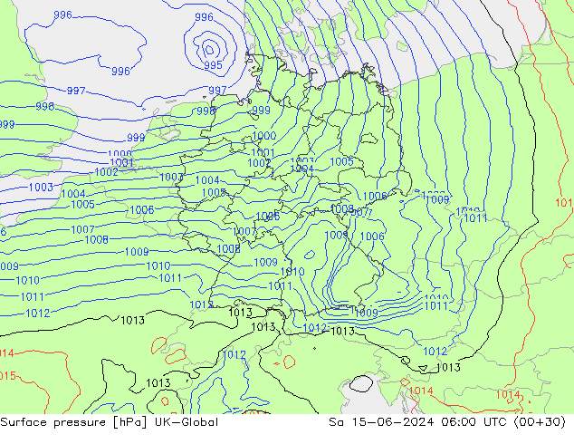 Surface pressure UK-Global Sa 15.06.2024 06 UTC