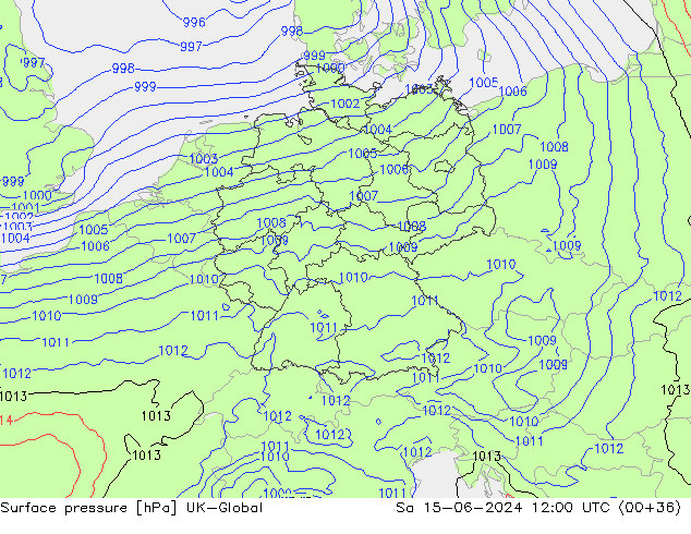 Surface pressure UK-Global Sa 15.06.2024 12 UTC