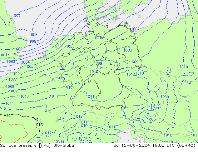 Presión superficial UK-Global sáb 15.06.2024 18 UTC