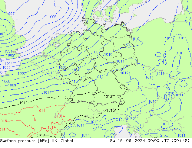 Surface pressure UK-Global Su 16.06.2024 00 UTC