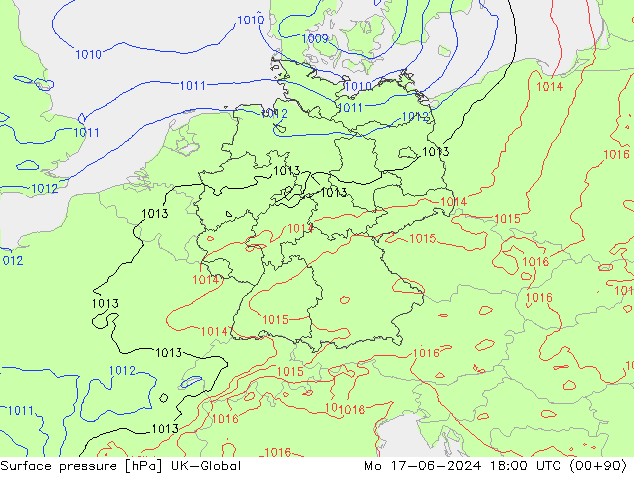Surface pressure UK-Global Mo 17.06.2024 18 UTC