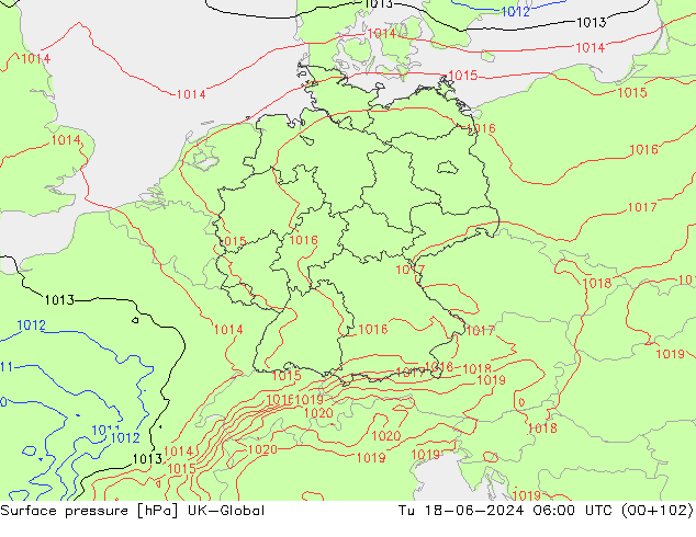 Presión superficial UK-Global mar 18.06.2024 06 UTC