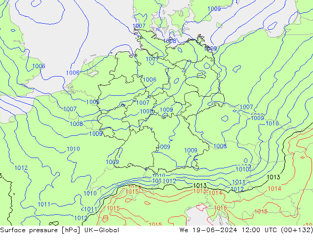 Luchtdruk (Grond) UK-Global wo 19.06.2024 12 UTC