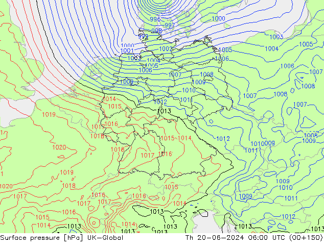 Surface pressure UK-Global Th 20.06.2024 06 UTC