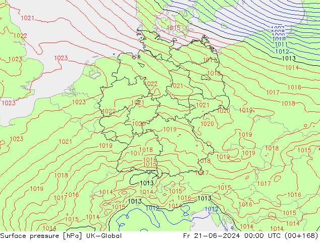 Atmosférický tlak UK-Global Pá 21.06.2024 00 UTC