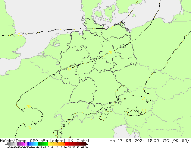Height/Temp. 950 hPa UK-Global Po 17.06.2024 18 UTC