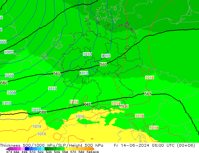 Thck 500-1000hPa UK-Global Fr 14.06.2024 06 UTC