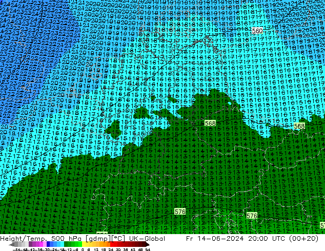 Height/Temp. 500 hPa UK-Global Fr 14.06.2024 20 UTC