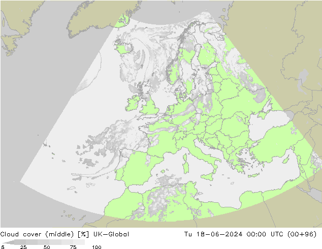 Cloud cover (middle) UK-Global Tu 18.06.2024 00 UTC