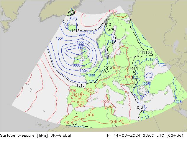 Surface pressure UK-Global Fr 14.06.2024 06 UTC