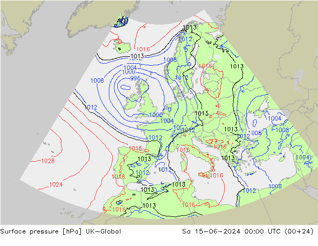 Presión superficial UK-Global sáb 15.06.2024 00 UTC