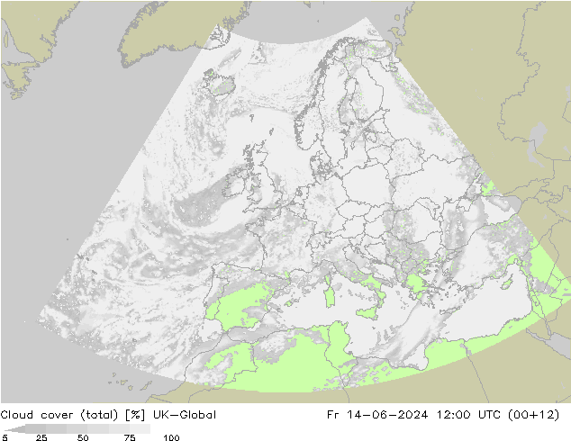 Cloud cover (total) UK-Global Fr 14.06.2024 12 UTC