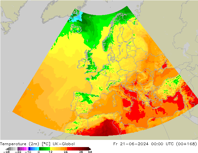 Temperatura (2m) UK-Global ven 21.06.2024 00 UTC