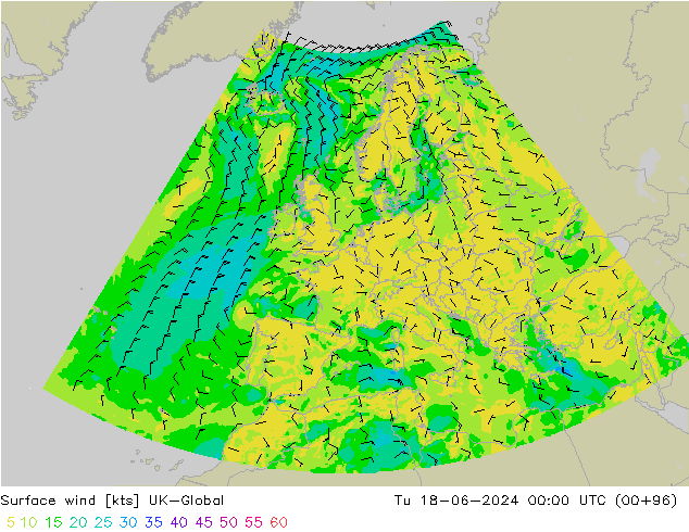 Vent 10 m UK-Global mar 18.06.2024 00 UTC