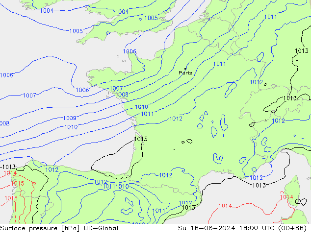 Surface pressure UK-Global Su 16.06.2024 18 UTC